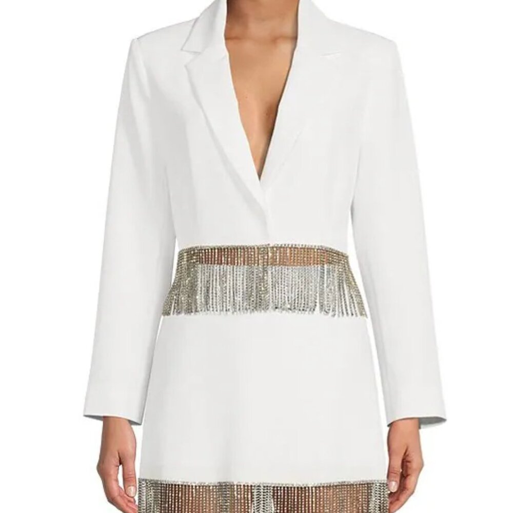 Gianni Bini Anya Rhinestone Fringe Point Collar Long Sleeve Coordinating Jacket